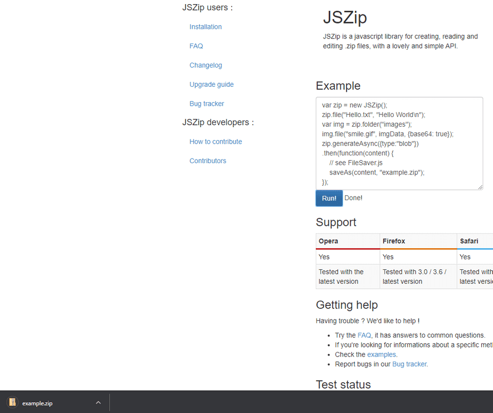 JSZipのサイト